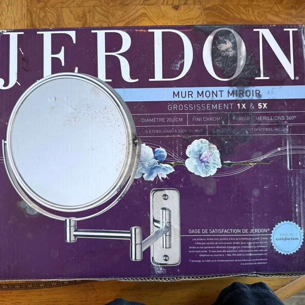 Silver Wall Mounted Mirror with Adjustable Arm